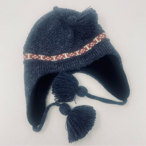 KOOTENAY Kintting Co Blue Lined Soft Winter Wool Blend Cap Hat Tassels - Picture 6 of 11